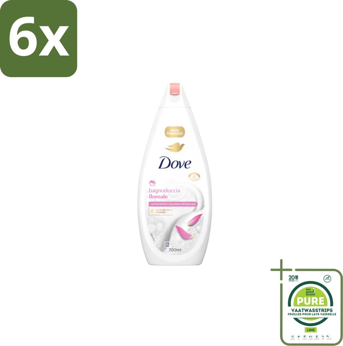 Dove – Badcrème – Soothing Almond Oil & Hibiscus – 720 ml - Voordeelverpakking - 6 stuks - Douchegel - Huidverzorging