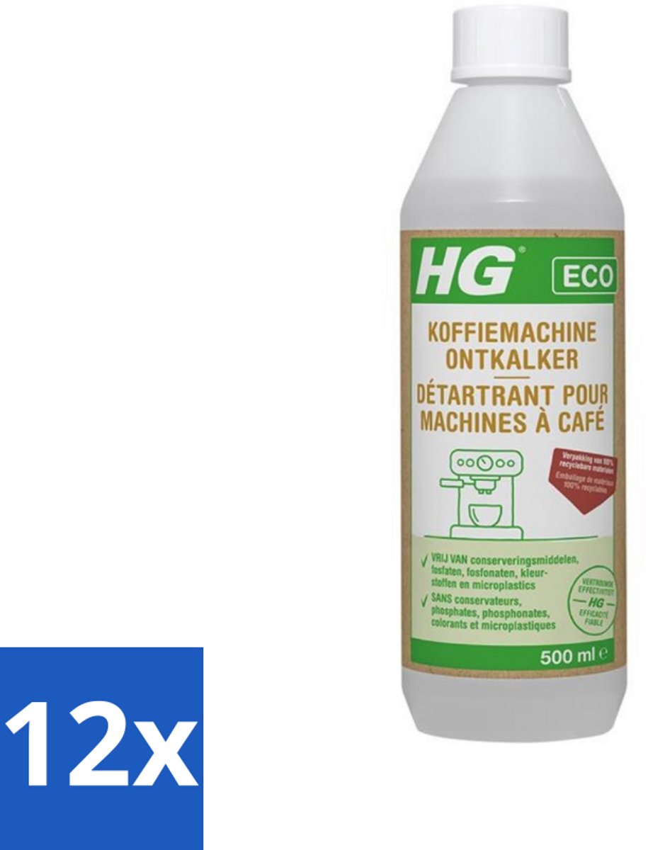 12 x HG Eco Koffiemachine Ontkalker Citroenzuur 500 ml - Koffiemachine Ontkalken - Koffiemachine Schoonmaken - Kalkaanslag Verwijderen - Koffiemachine Ontkalker Citroenzuur - Eco Ontkalker