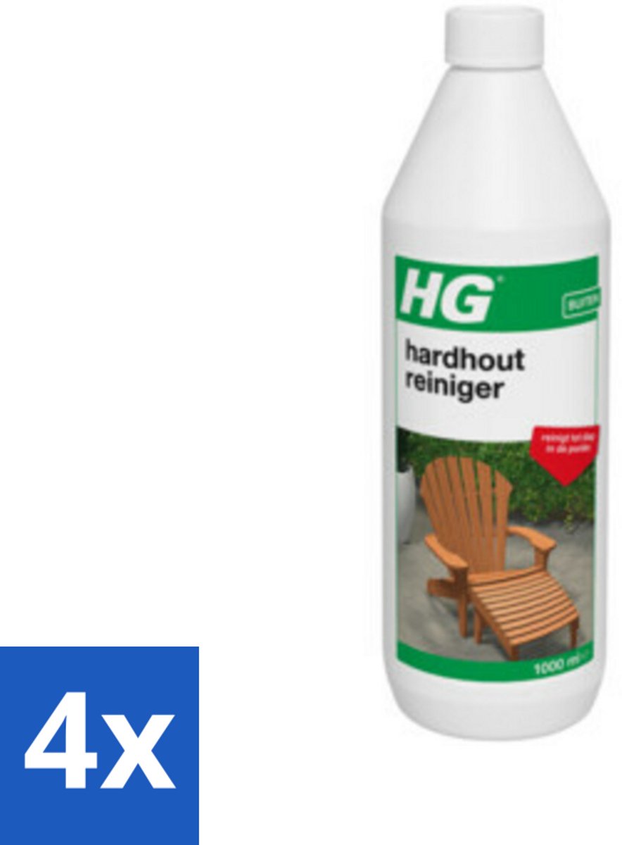 4 x HG Hardhout Reiniger 1 liter - Hardhouten Meubels - Houtreiniger - Tuinmeubels Schoonmaken - Hout Schoonmaken - Hardhout Reiniger