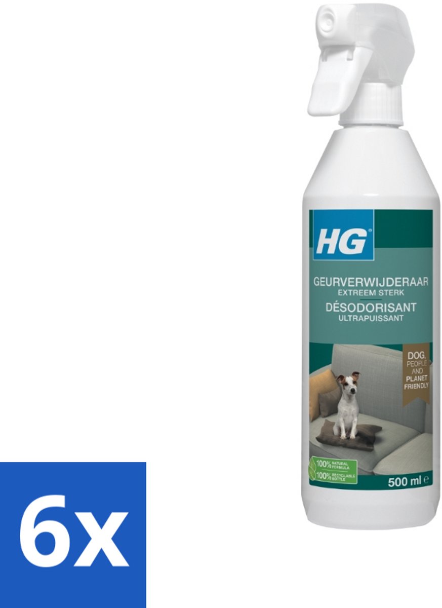 6 x HG - Geurverwijderaar Hond Spray - Extreem Sterk - Werkt Binnen 30 Minuten - 100% Biologisch - 500 ml - Geurverwijderaar Hond - Hondengeur - Geurneutralisator - Huisdierengeur - Tapijt Schoonmaken