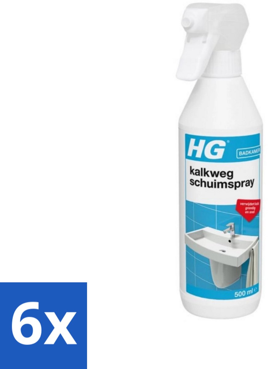 6 x HG - Sanitair - Kalkweg Schuimspray - Voor Stralend Resultaat - 500 ml - Kalkverwijderaar - Kalkreiniging - Badkamerschoonmaak - Douche Schoonmaken - Chroom Schoonmaken