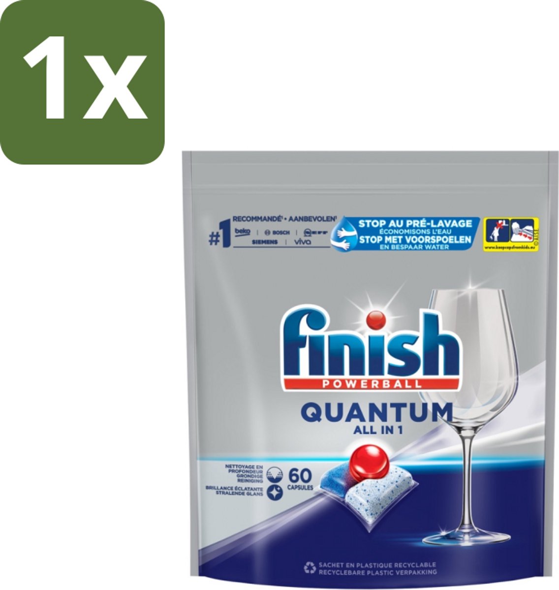 1 x Finish – Vaatwastabletten – Quantum All-in-1 – 60 Capsules - Vaatwastabletten - Vaatwassen - Reiniging - Glans - Vet Verwijderen