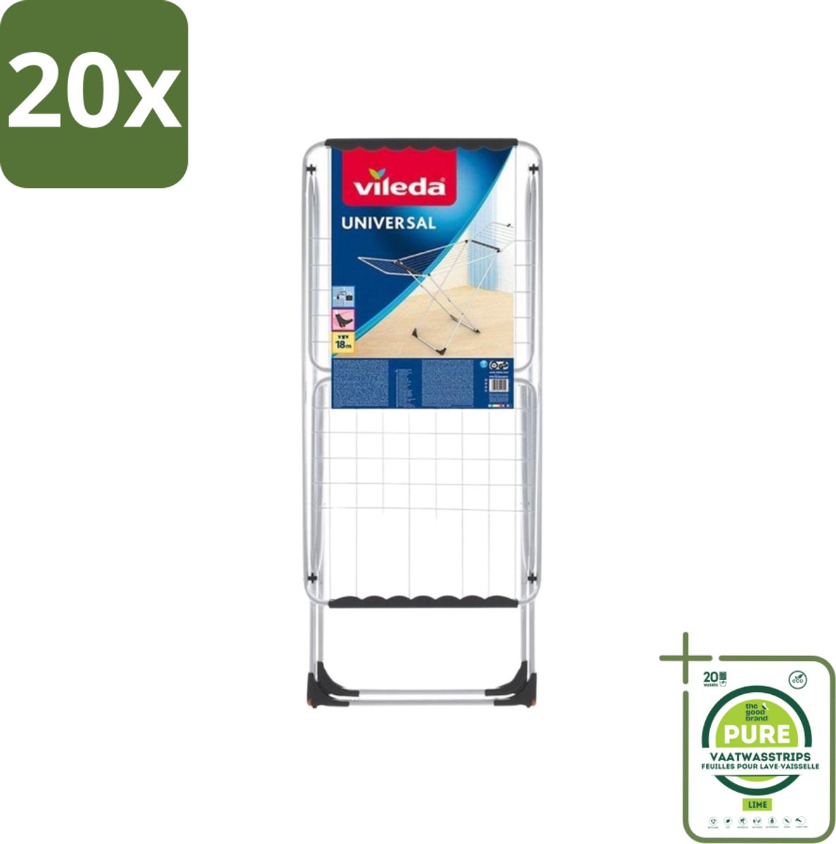 20 x Vileda Universal - Droogrek - X-onderstel - 18 Meter Drooglengte - Grootverpakking - Droogrek - Wasdroogrek - Droogrek Vileda - Wasdroogsysteem - Inklaps Droogrek