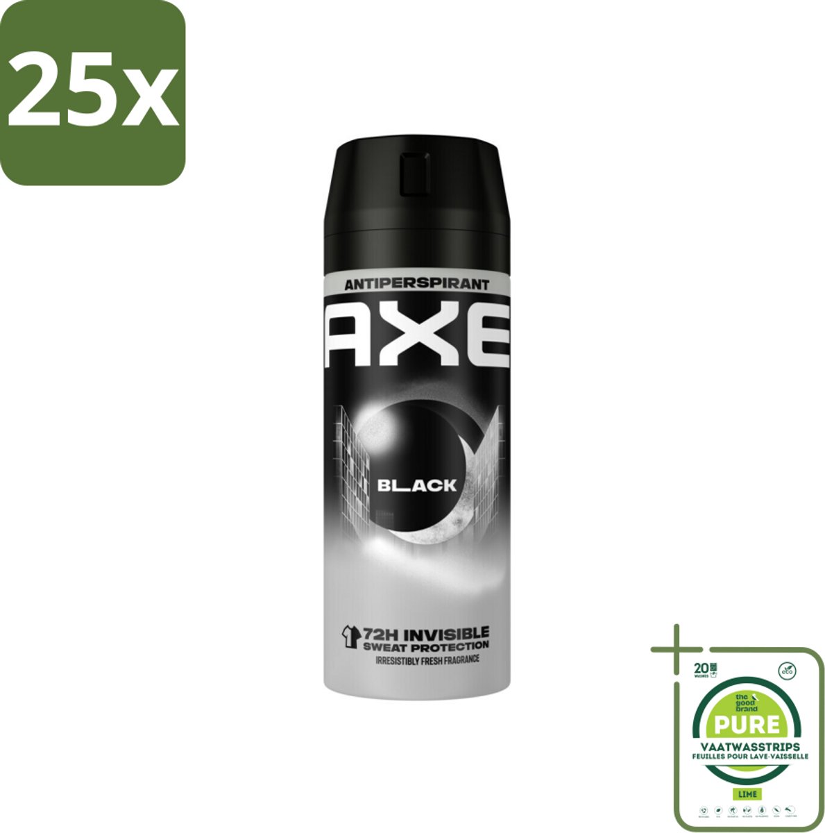 25 x Axe - Deodorant Spray - 72hrs Anti Sweat - Black - 150 ml - Grootverpakking - Anti-transpirant - Deodorant Spray - 72 Uur Bescherming - Axe Black - Geur