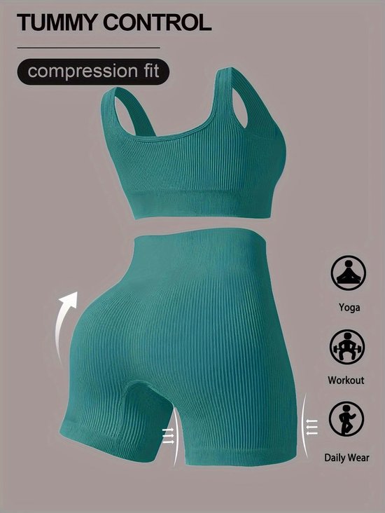 Currero Pilates Pak Dames - Yoga - Buttshaper - Gym - Fitness - Butt Lift - Bil Vergrotend - Heup Liftend - Yogakleding - Donker Cyaan S — afbeelding 4
