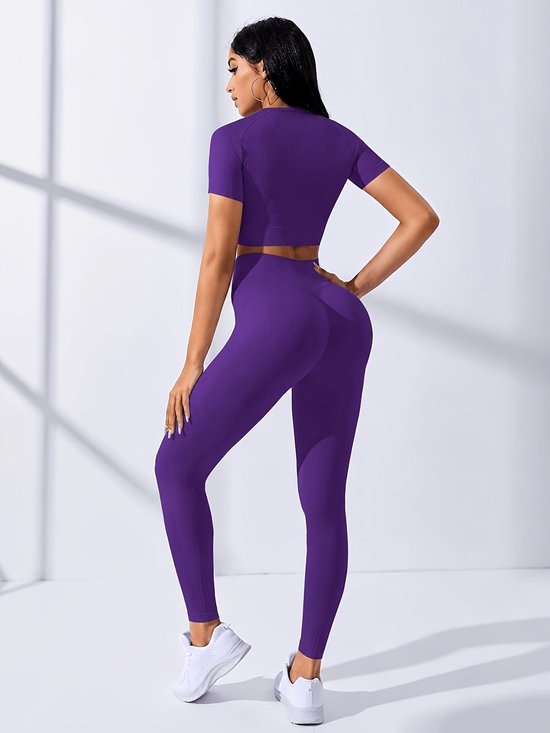 Currero Pilates Pak Dames - Yoga - Buttshaper - Gym - Fitness - Butt Lift - Bil Vergrotend - Heup Liftend - Yogakleding - Paars XL — afbeelding 5