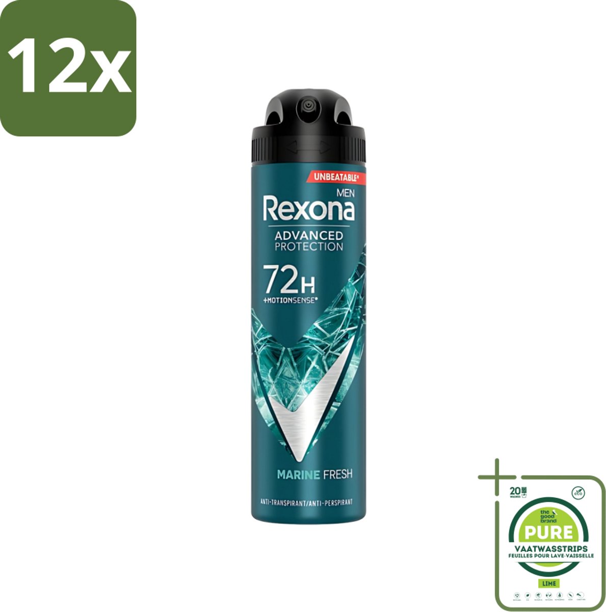 Rexona Men - Deodorant Spray - Advanced Protection - Marine Fresh - Anti-Transpirant & Perspirant - 150ml - Voordeelverpakking - 12 stuks - Rexona Mannen Deodorant - Anti-transpirant