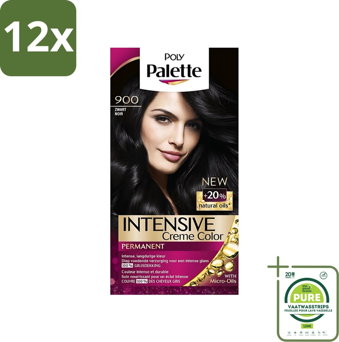 Poly Palette - Haarverf - Zwart 900 - 115ml - Voordeelverpakking - 12 stuks - Haarverf - Zwarte haarkleur