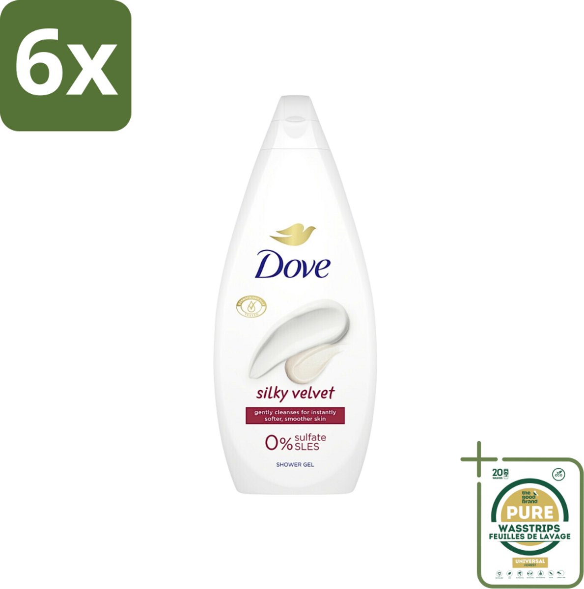 Dove Silky Velvet - Douchegel - Sulfaatvrij - 250 ml - Voordeelverpakking - 6 stuks - Silky Velvet - Zijdezachte huid