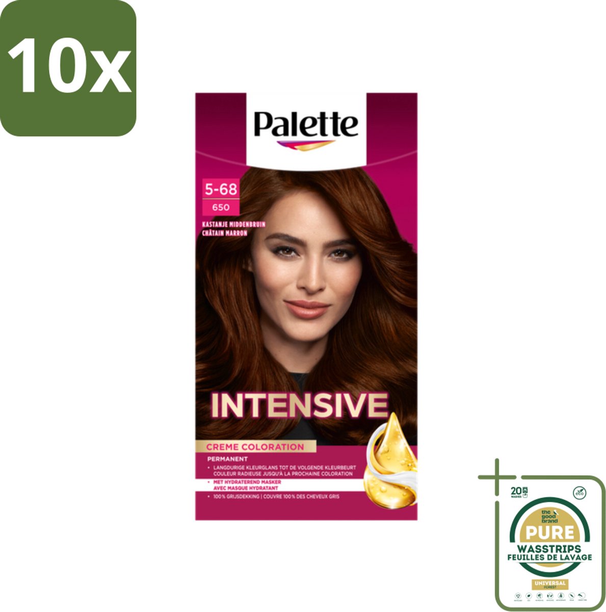 10 x Palette Intensive Oil-Care Color Haarkleuring 650 Kastanje Middenbruin - Grootverpakking - Haarverf - Kastanje - Middenbruin - Arganolie - Haarverf Kastanje