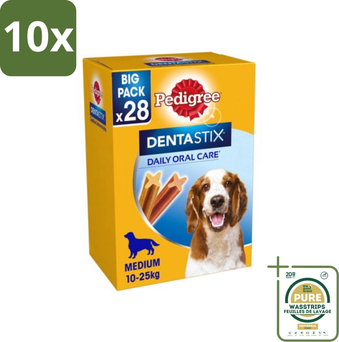 10 x Pedigree - Dentastix - Medium - Multipack - 28 Stix - 720 Gram - Grootverpakking - Hondensnacks - Tanden Reinigen - Tandplak Verminderen - Gezonde Mondhygiëne - Hondentandplak