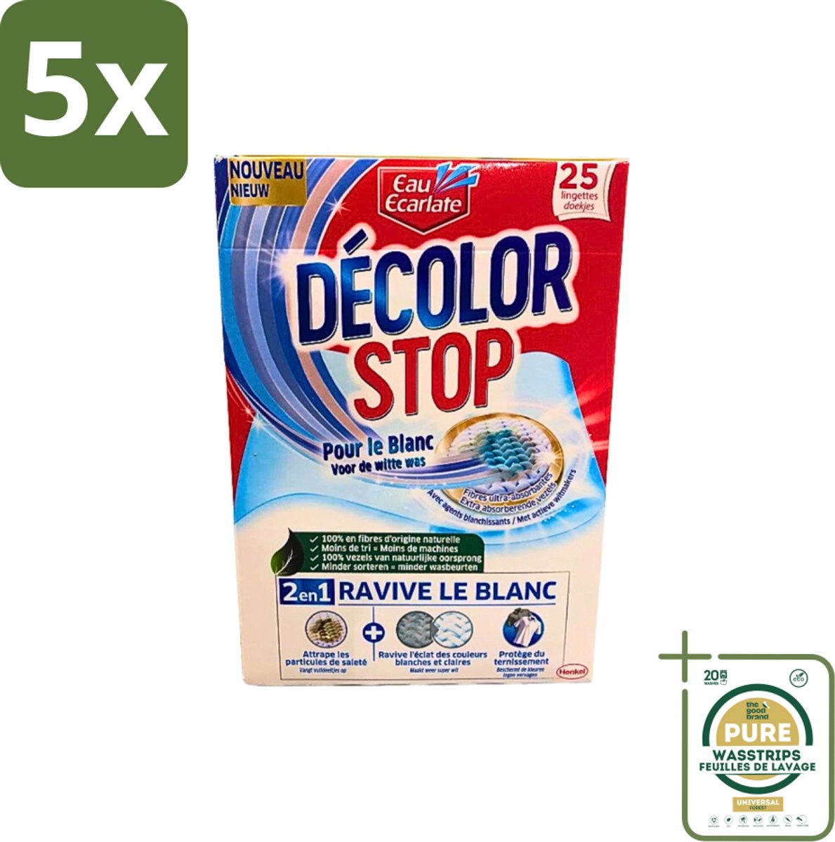 5 x Eau Eclarate - Sublim Blanc - Ultra Witmakend - 25 doekjes - Grootverpakking - Wit Textiel Herstellen - Glans Herstellen - Verhelderende Doekjes - Witte Stoffen Beschermen - Doekjes Voor Wit Textiel