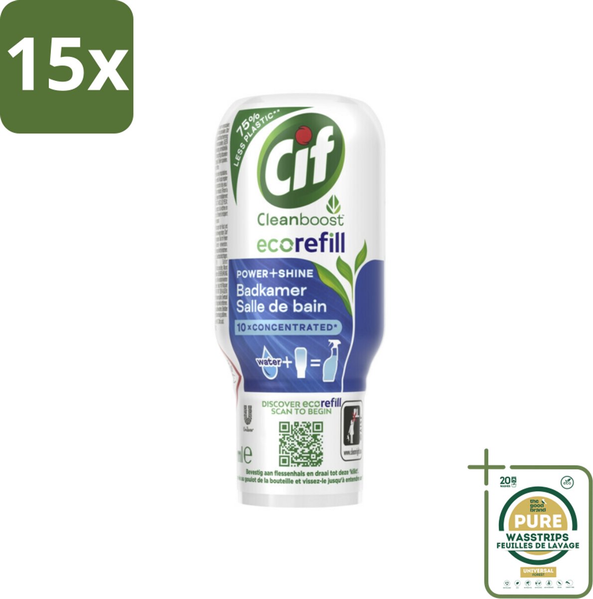 15 x Cif Eco Refill - Power & Shine - Badkamerreiniger - Spray - 70 ml - Grootverpakking - Badkamerreiniger - Ecorefill - Herbruikbare Reiniger - Milieuvriendelijke Reiniger - Krachtige Badkamerreiniger