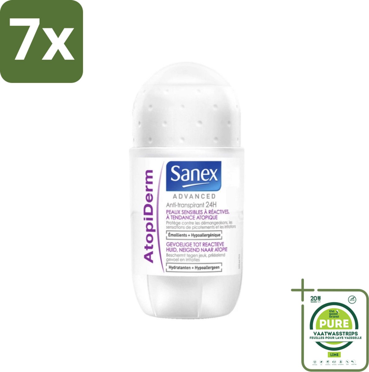 7 x Sanex Advanced - Gevoelig - Deodorant Roller - 24h Anti-Transpirant - Geavanceerd Atopiderm - 50 ml - Grootverpakking - Sanex Deodorant - Deodorant Gevoelige Huid - 24 Uur Bescherming - Atopiderm - Deodorant Roll-on