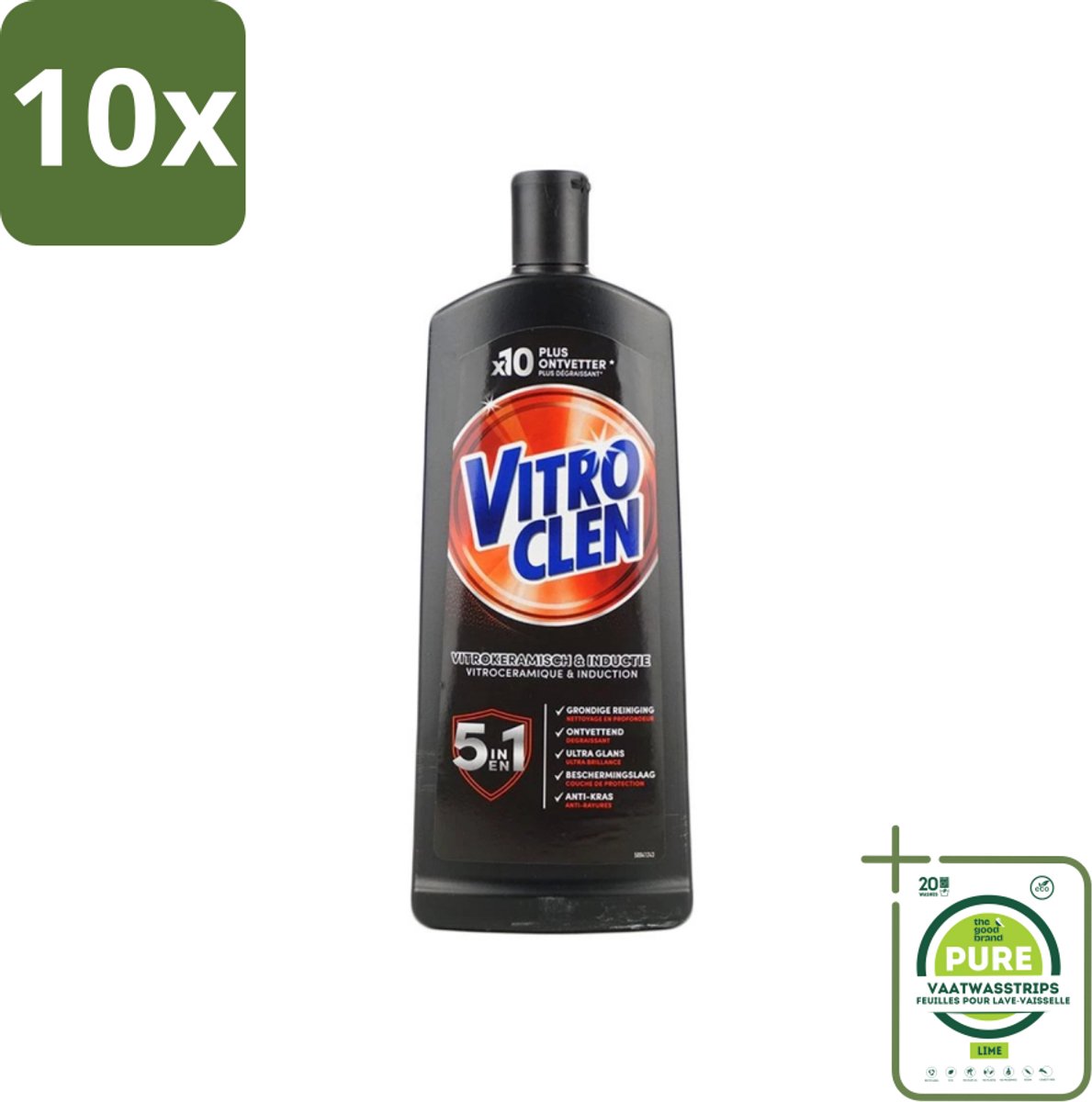 10 x Vitroclen - Kookplaatreiniger - Keramisch & Inductie - 5 in 1 - 500 ml - Grootverpakking - Kookplaat Reiniger - Keramische Kookplaat Schoonmaken - Inductie Kookplaat Schoonmaken - Kookplaat Glans - Kookplaat Bescherming