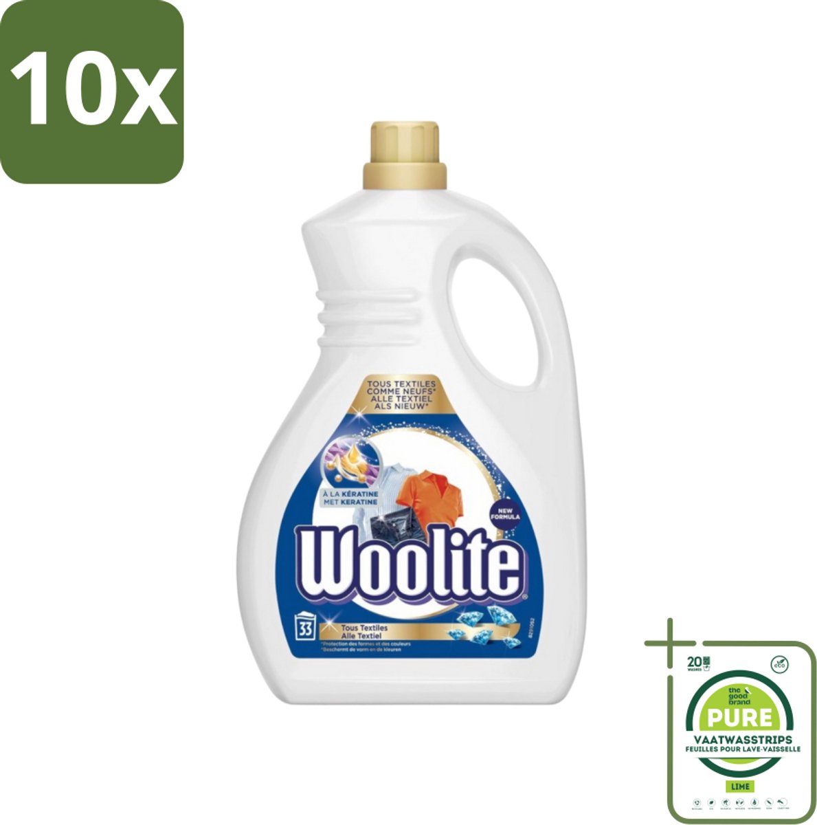 10 x Woolite Textile - Vloeibaar Wasmiddel - Met Keratine - Textiel Was - 33 Wasbeurten - 2L - Grootverpakking - Wasmiddel - Vloeibaar Wasmiddel - Wasmiddel Met Keratine - Textielwas - Kledingwas