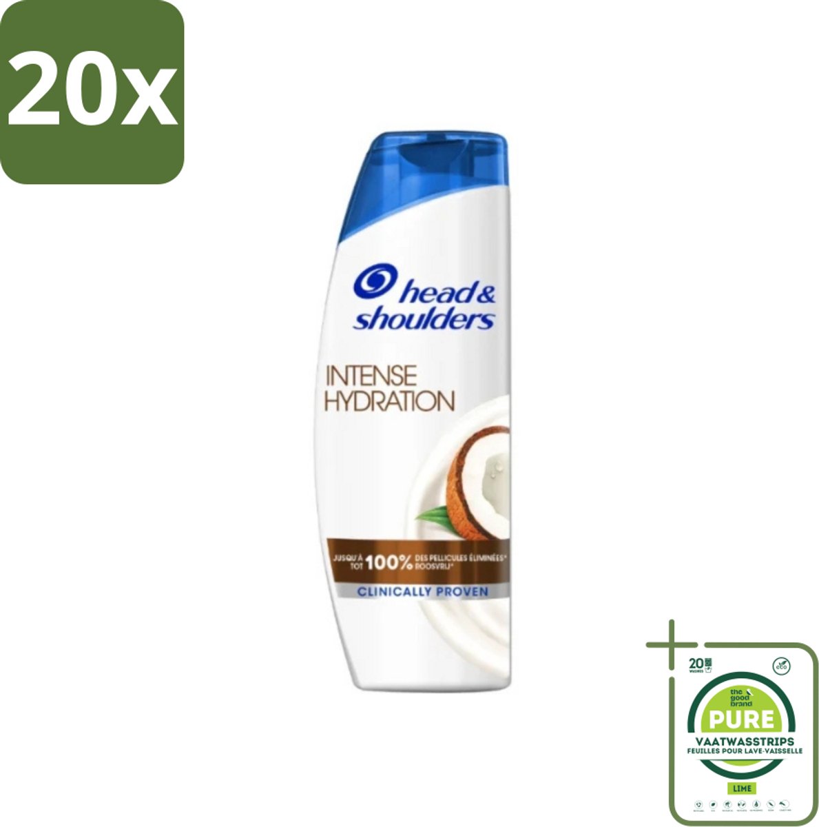 20 x Head & Shoulders - Anti-Roos Shampoo - Intense Hydration - Met Kokosolie - 285 ml - Grootverpakking - Anti-Roos Shampoo - Hydraterende Shampoo - Roze Shampoo - Kokosolie Shampoo - Hoofdhuid Verzorging