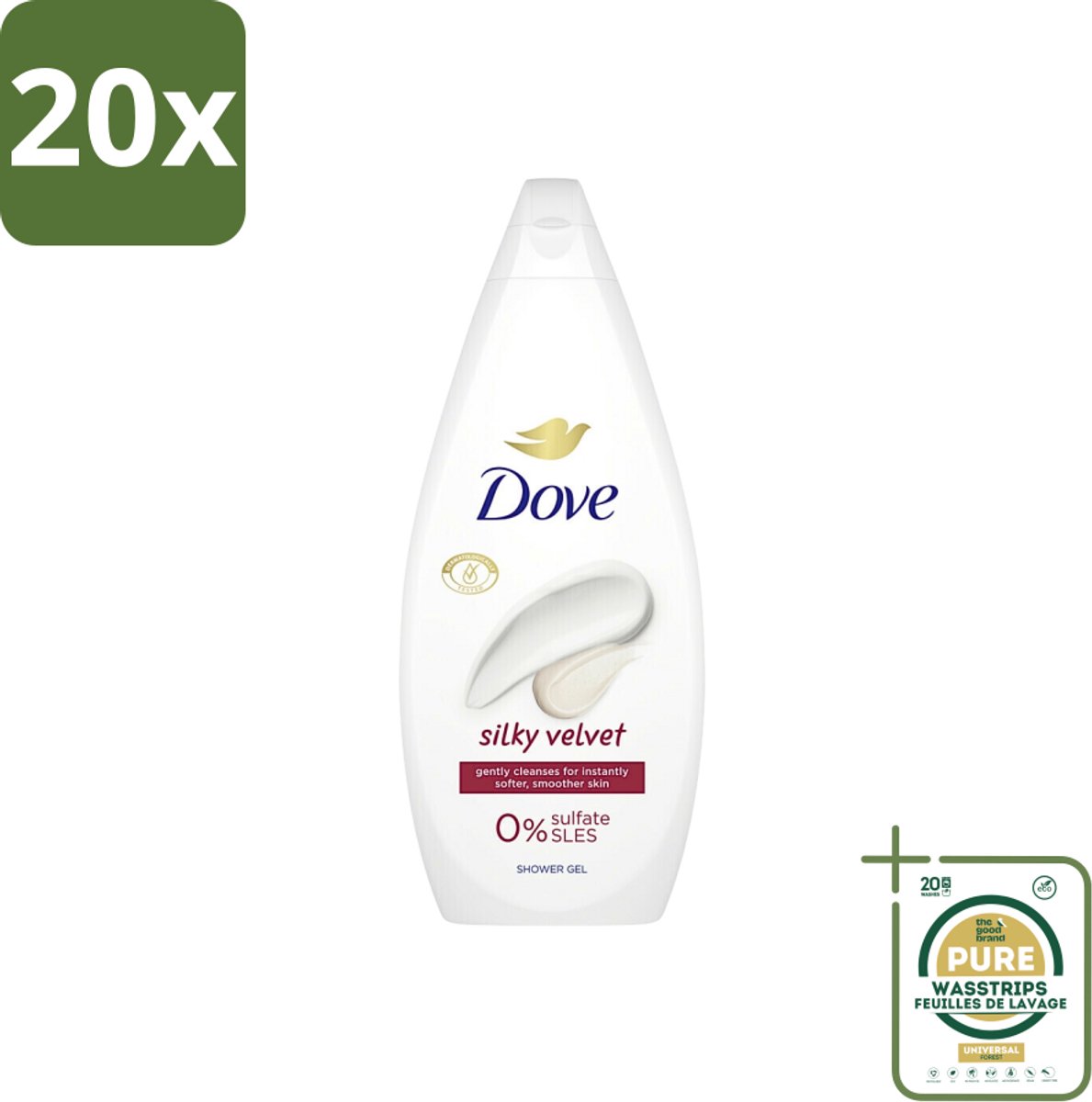 20 x Dove Silky Velvet - Douchegel - Sulfaatvrij - 250 ml - Grootverpakking - Douche Gel - Zijdezachte Huid - Sulfaatvrije Douche - Hydraterende Douche - Huid Verzorging