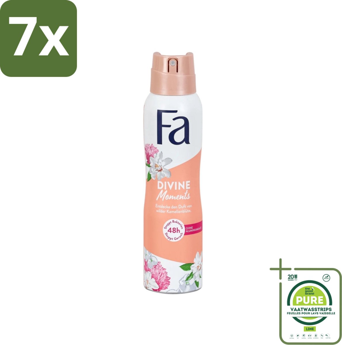 7 x Fa - Divine Moments - Deodorant Spray - Wilde Cameliabloesem - 150 ml - Grootverpakking - Deodorant - Anti-vlekken Deodorant - Wilde Cameliabloesem - Fa Divine Moments - Verfrissende Geur