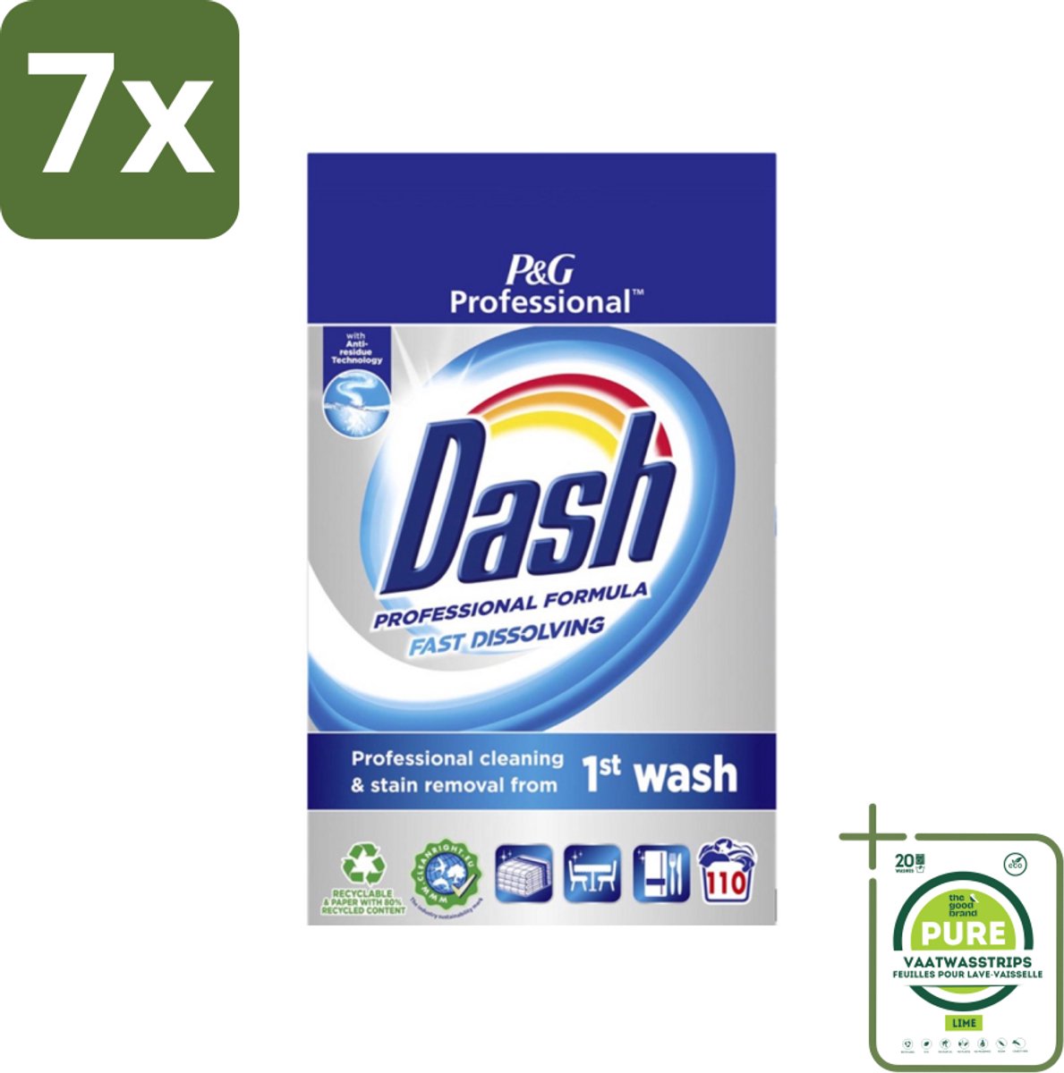 7 x Dash Professional - Snel Oplossend Waspoeder - Witte en Gekleurde Was - 110 Wasbeurten - Grootverpakking - Waspoeder - Wasmiddel - Vlekkenverwijderaar - Professionele Was - Snel Oplosbaar