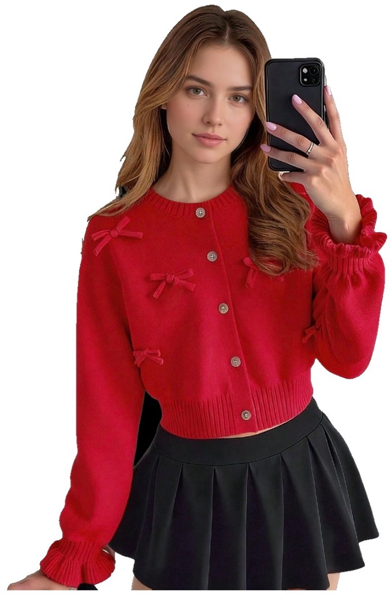 Currero Cardigan Meisjes Vest Meisje Met Knopen Kinderen Warm Gebreid Vest Long 10 Jaar Rood