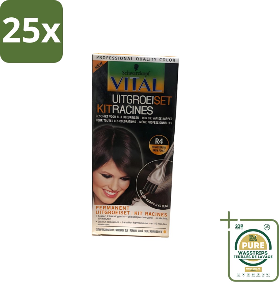 25 x Schwarzkopf Vital - Haarverf - Uitgroeiset - R4 Donkerbruin - 60 ml - Grootverpakking - Haarverf - Uitgroeiset - Haarkleur - Donkerbruin - Haarverfening