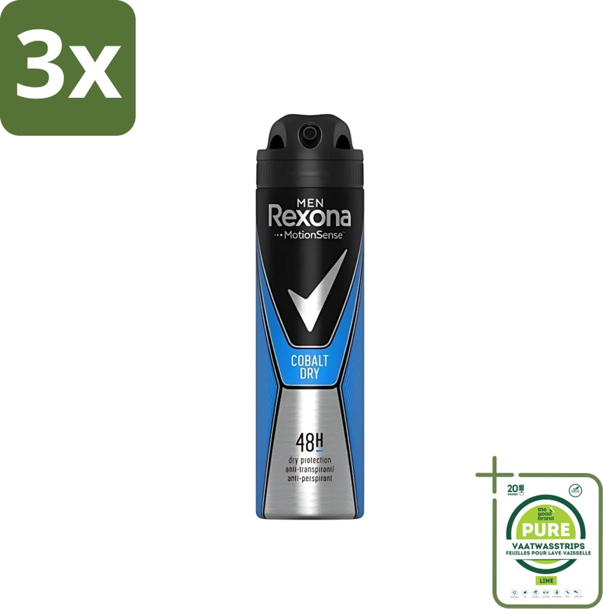 3 x Rexona Men - Deodorant Spray - Motion Sense - Cobalt Dry - Anti-Transpirant & Perspirant - 150ml - Grootverpakking - Anti-transpirant - Deodorant - Mannen - Frisse Geur - Langdurige Bescherming