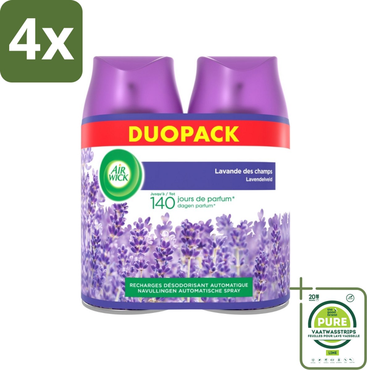 Air Wick Freshmatic - Luchtverfrisser Navulling - Pure Fresh Lavendel - Bundel - 2x250ml - Voordeelverpakking - 4 stuks - Luchtverfrisser - Lavendelgeur