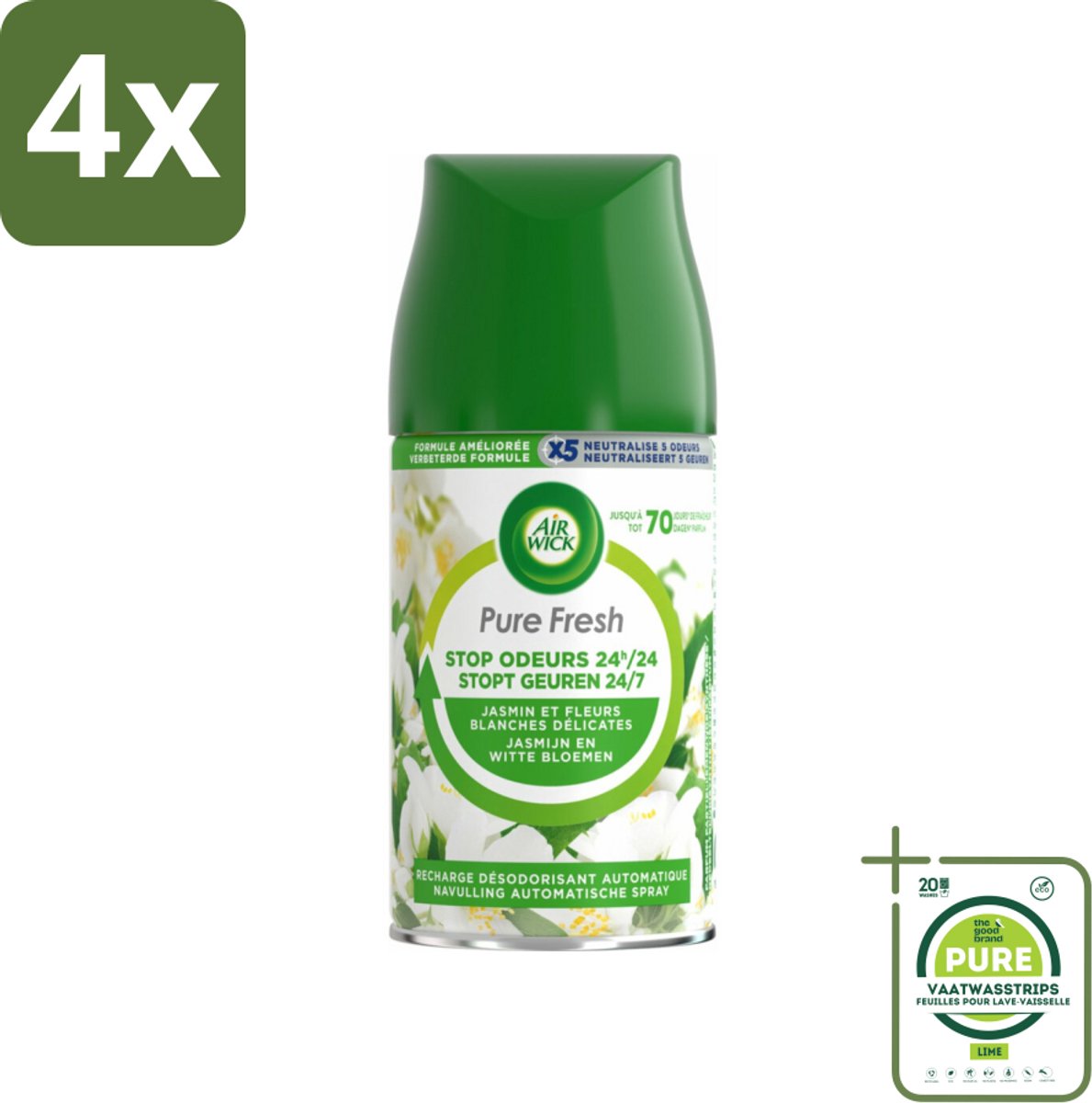 Air Wick Freshmatic - Luchtverfrisser Navulling - Pure Jasmijn & Witte Bloemen - 250ml - Voordeelverpakking - 4 stuks - Luchtverfrisser - Air Wick