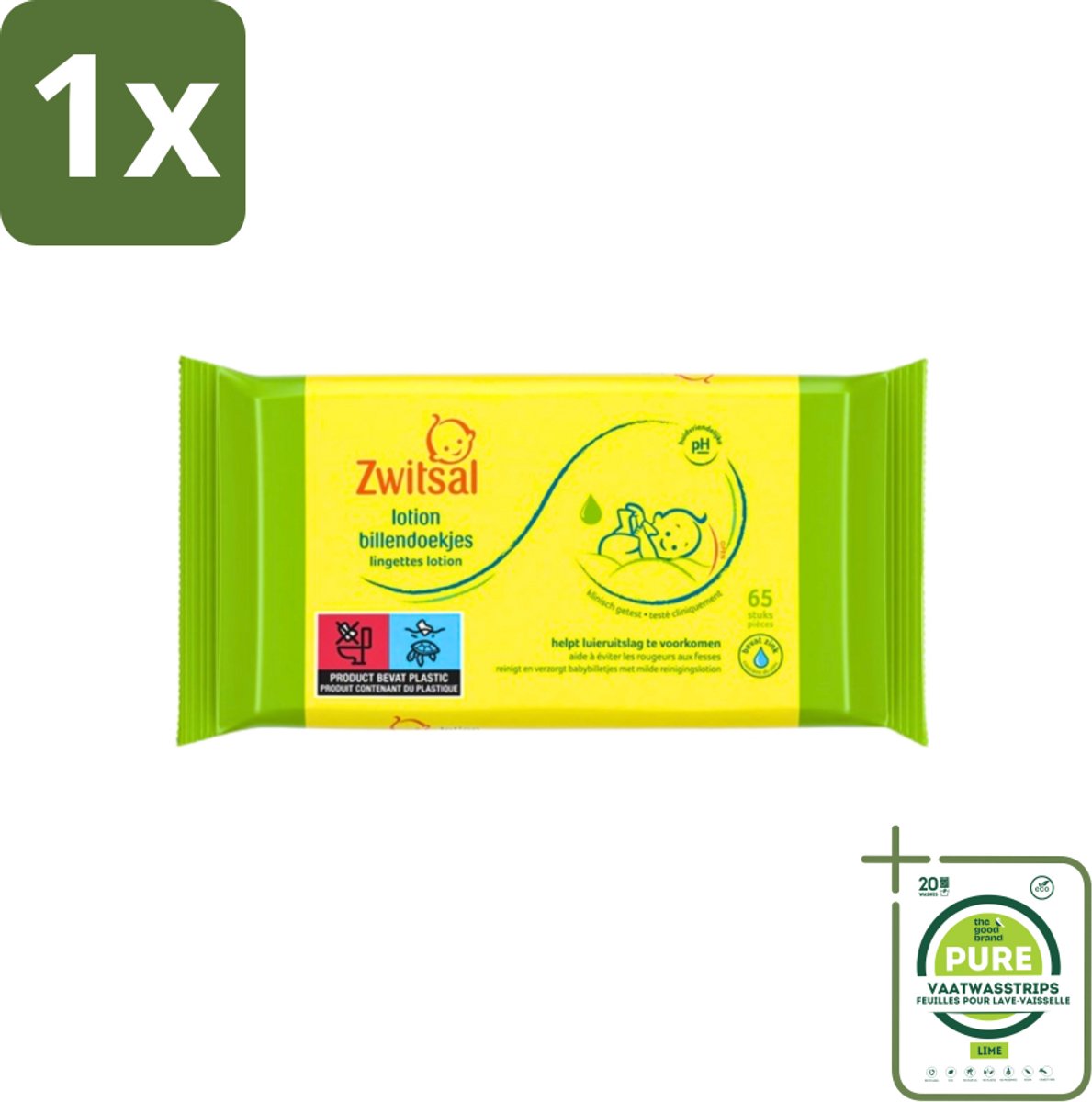 1 x Zwitsal - Babyverzorging - Billendoekjes Lotion - Voor de Gevoelige Babyhuid - 65 Doekjes - Babybillendoekjes - Billendoekjes Lotion - Luieruitslag - Babyhuid - Zachte Billendoekjes