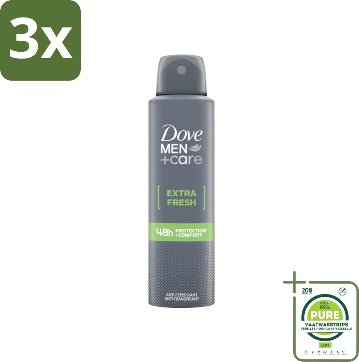 3 x Dove Men+Care - Extra Fresh - Deospray - Anti-Transpirant - 150 ml - Grootverpakking - Deodorant - Antitranspirant - Dove Men+Care - Extra Fresh - Alcoholvrij