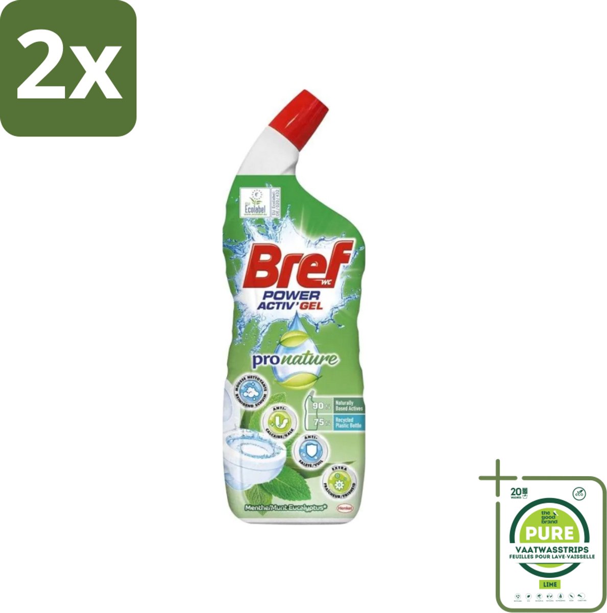 Bref WC - Power Activ+ - Toiletreiniger - Gel - Eucalyptus - 700 ml - Voordeelverpakking - 2 stuks - Toiletreiniger - Eucalyptusgeur