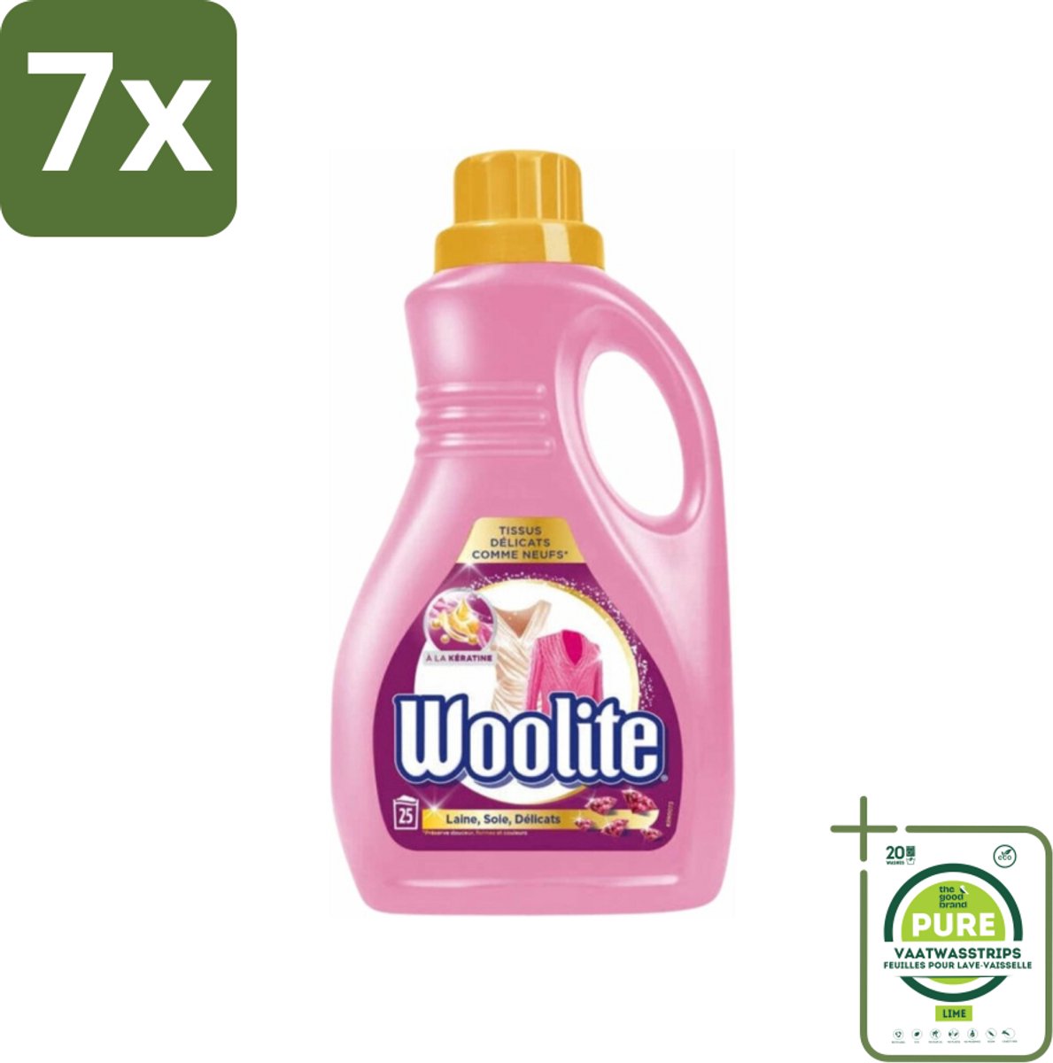 7 x Woolite Delicate - Vloeibaar Wasmiddel - Met Keratine - Wol, Zijde & Fijne Was - 25 Wasbeurten - 1,5L - Grootverpakking - Wolwasmiddel - Zijdewasmiddel - Delicate Was - Wasmiddel Voor Fijne Stoffen - Wasmiddel Voor Lingerie