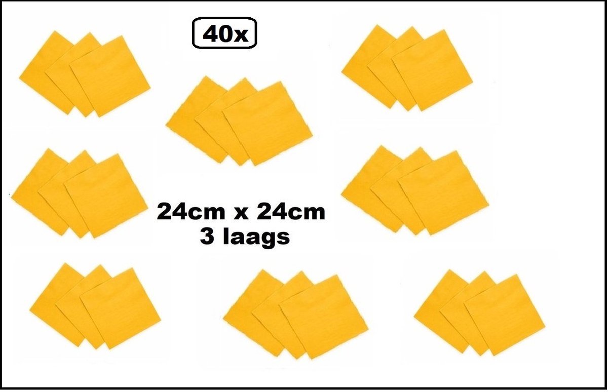 40x Servetten geel 24cm x 24cm - 3 laags - Party Cocktail servet diner eten knoeien restaurant BBQ thema feest verjaardag feest