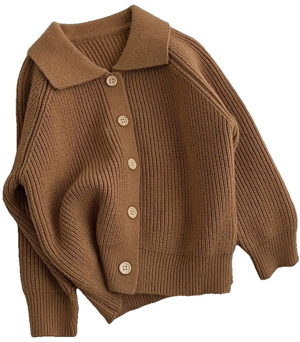 Currero Cardigan Jongens Vest Jongen Met Knopen Kinderen Warm Gebreid Vest Long 5-6 Jaar Bruin
