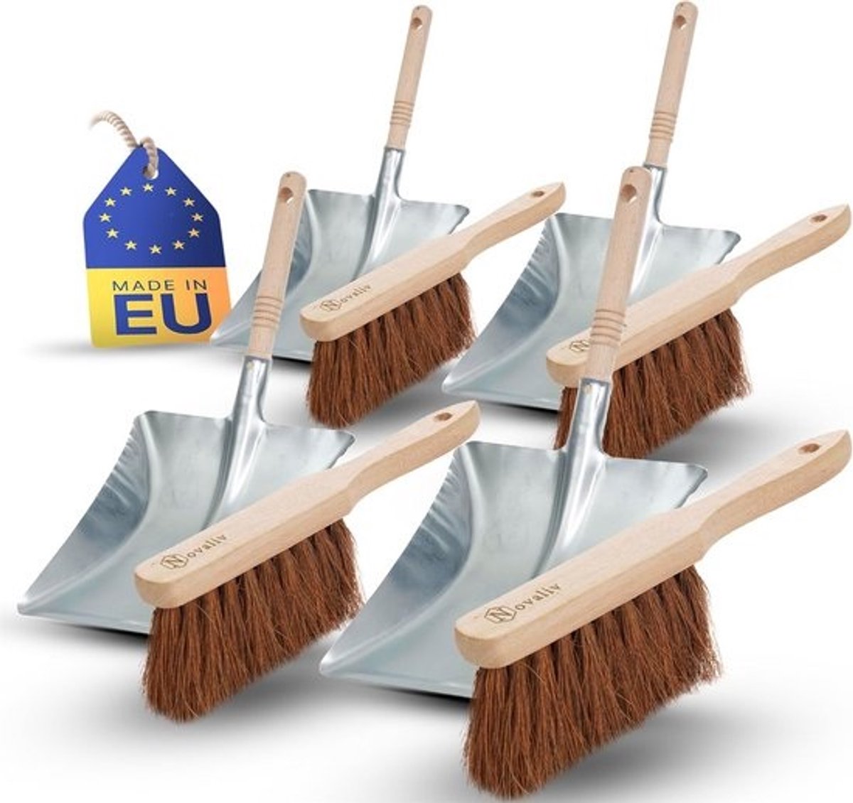 Set van 4 veegscheppen en kokosborstels voor efficiënt vegen en schoonmaken