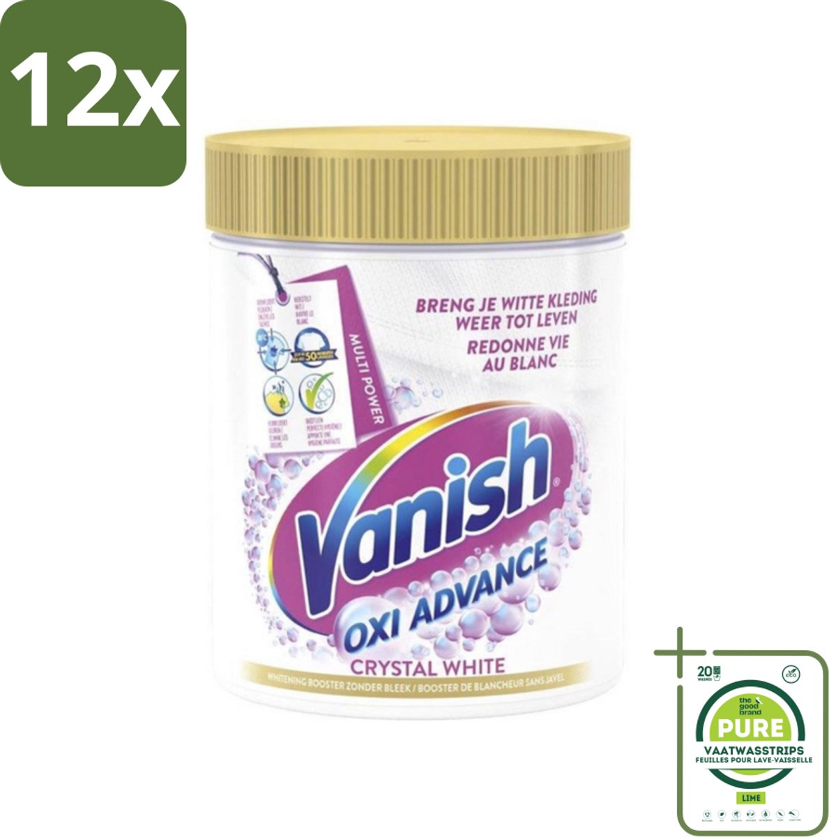 Vanish Oxi Advance - Kristalwit - Vlekkenverwijderaar Poeder - Witte Was - 840 Gram - Voordeelverpakking - 12 stuks - Vlekkenverwijderaar - Witwas