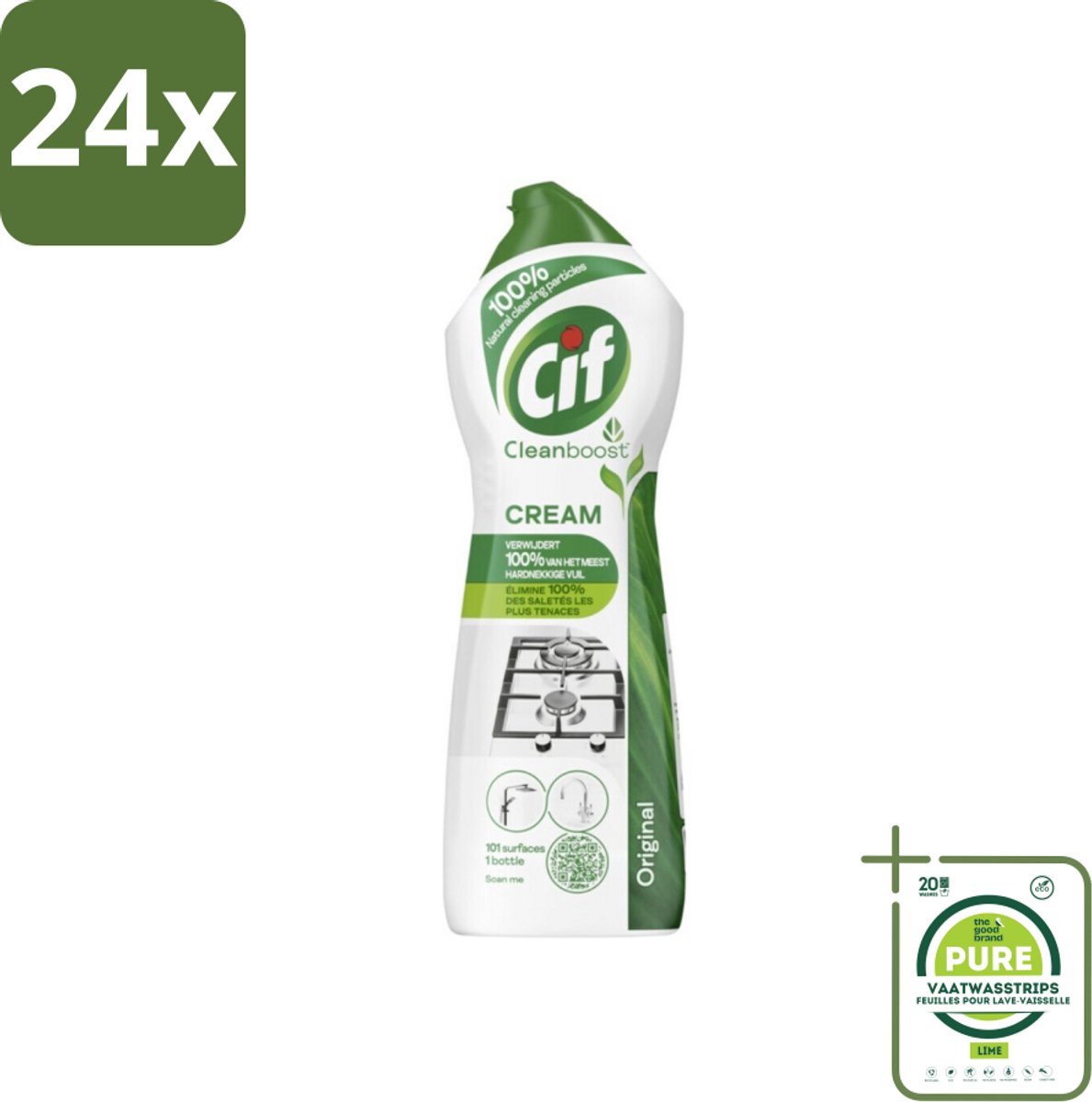 Cif Cleanboost - Original - Poetsmiddel - 750 ml - Voordeelverpakking - 24 stuks - Schoonmaakcrème - Keukenreiniger