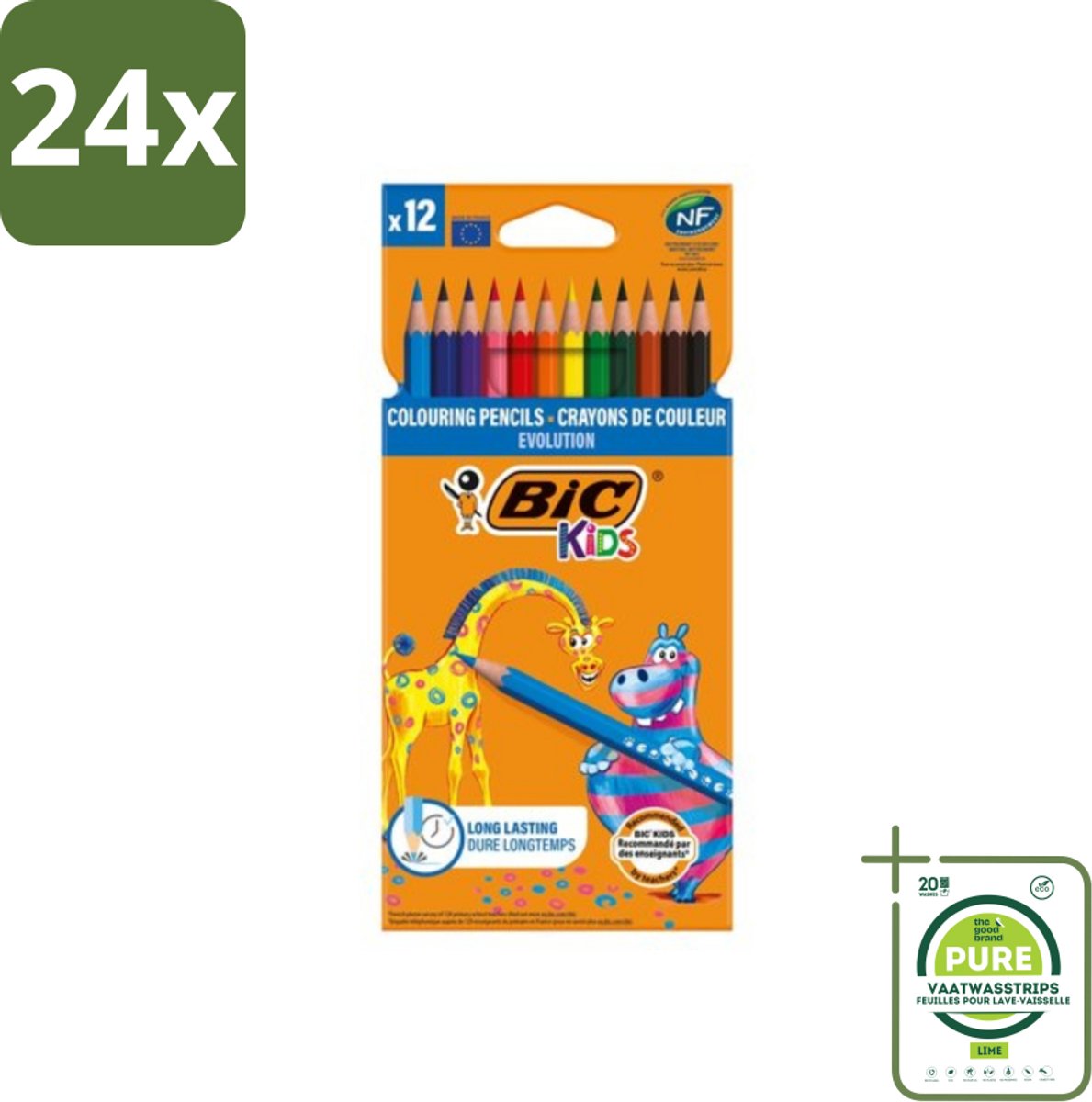 Bic Kids - Kleurpotloden - Diverse Kleuren - Evolution - 12 Potloden - Voordeelverpakking - 24 stuks - Kleurpotloden - Potloden voor kinderen