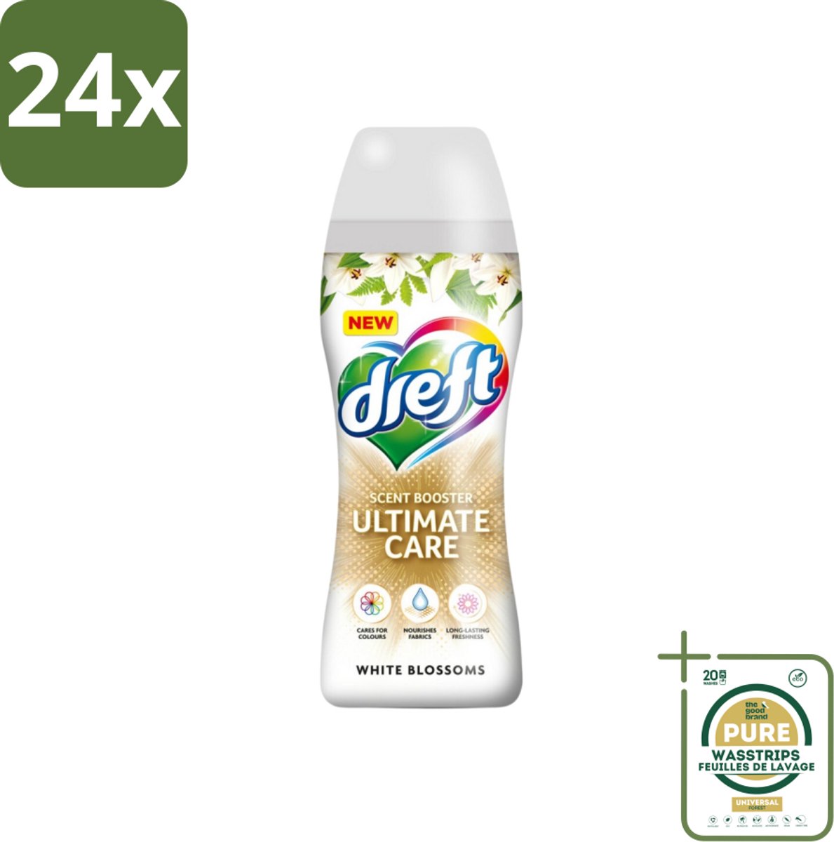 Dreft - Ultimate Care - Wasverzachter - Geurbooster - Gekleurde Was - Witte Bloem - 15 Wasbeurten - Voordeelverpakking - 24 stuks - Wasmiddel - Kleurbescherming