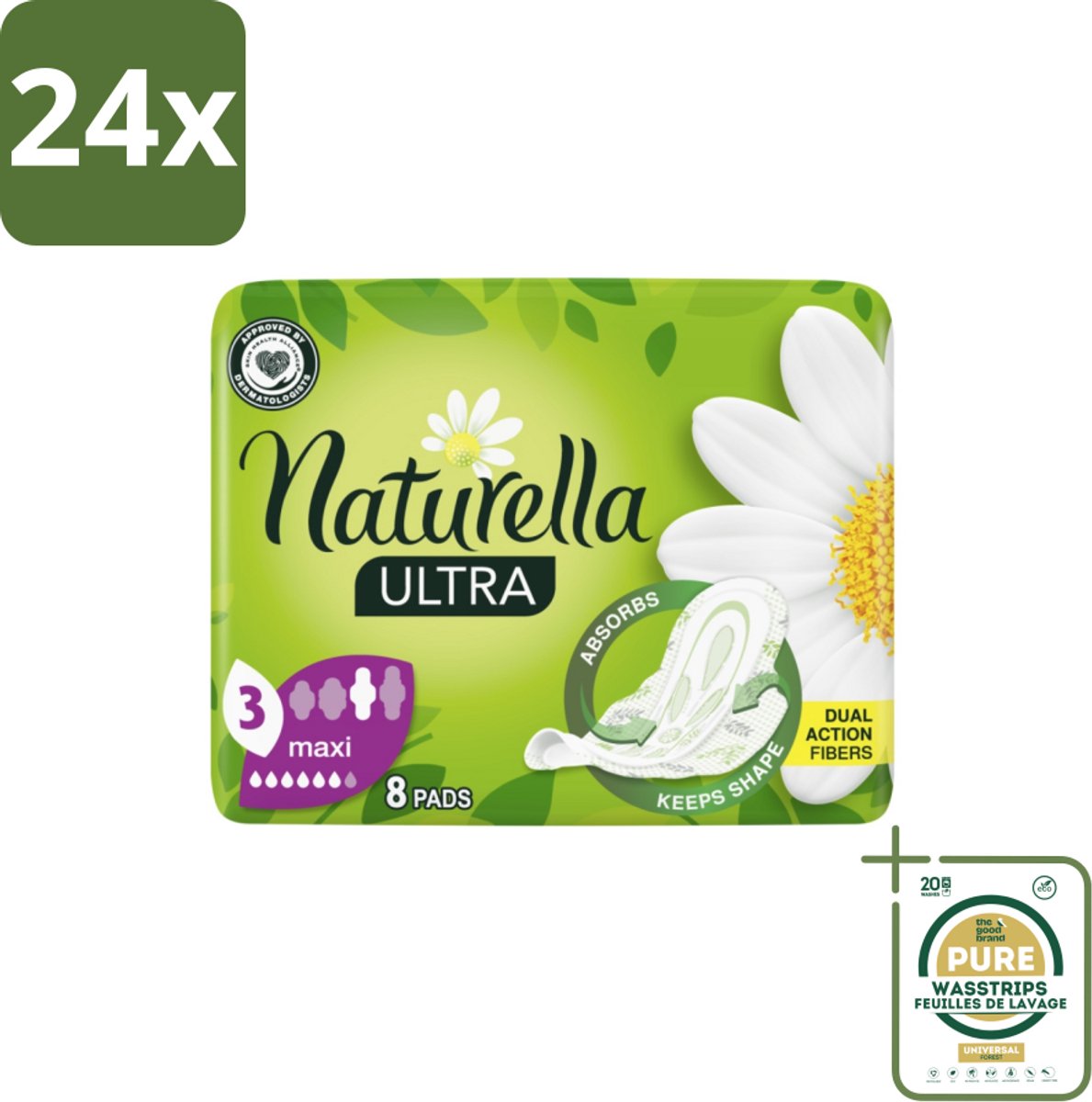 Natur'ella - Ultra - Maandverband - Maxi - 8 Pads - Voordeelverpakking - 24 stuks - Maandverband nacht - Maandverband ultra
