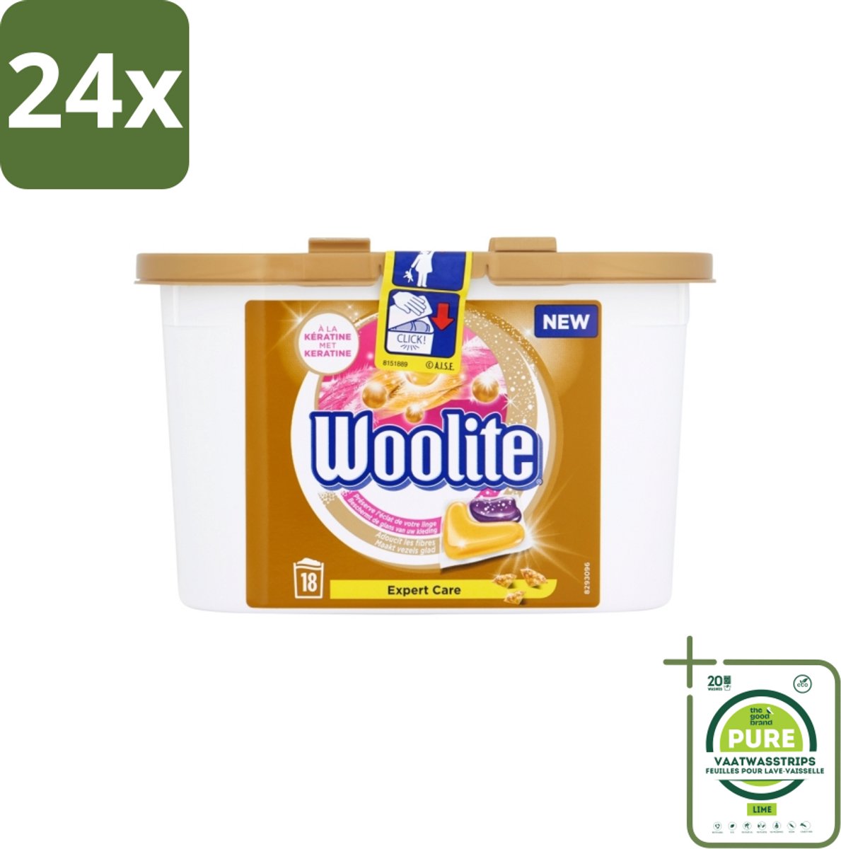 Woolite Expert Care - Wasmiddelcapsules - Met Keratine - Delicate Was - 18 Wasbeurten - Voordeelverpakking - 24 stuks - Wasmiddel capsules - Wasmiddel voor delicate stoffen