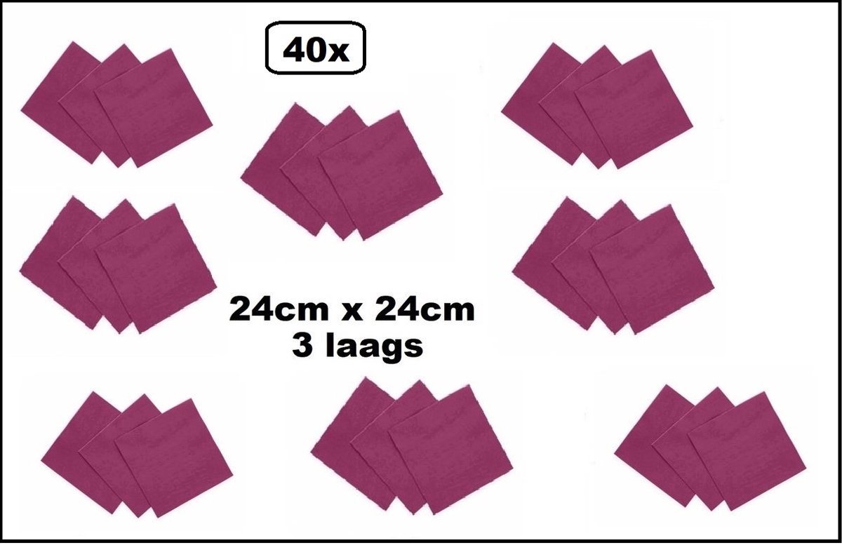 40x Servetten paars 24cm x 24cm - 3 laags - Party Cocktail servet diner eten knoeien restaurant BBQ thema feest verjaardag feest