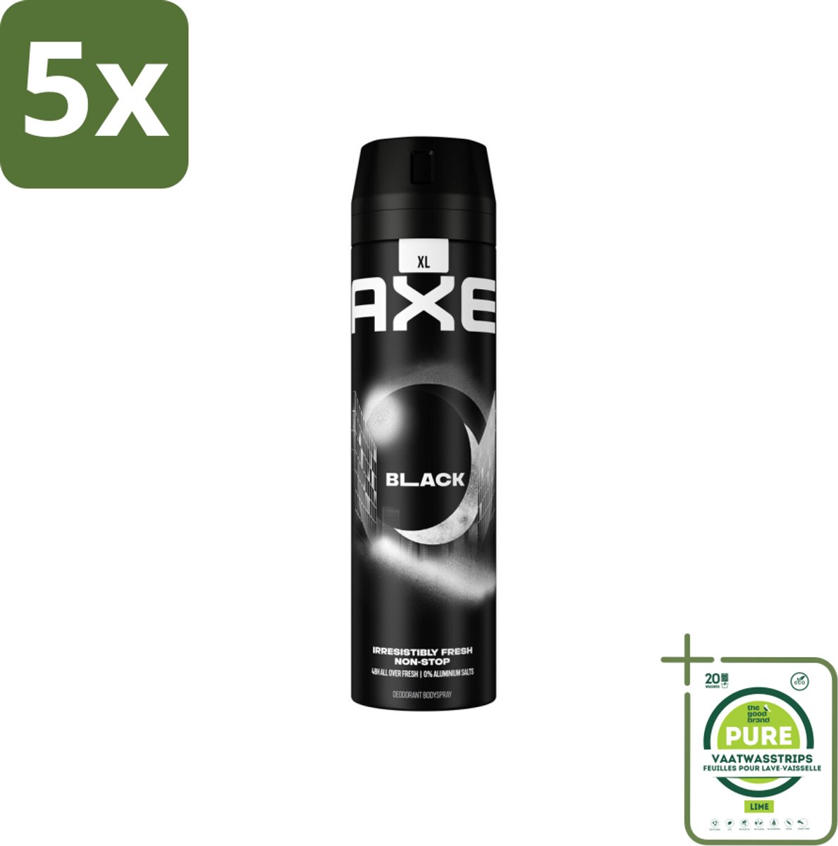 5 x Axe XL - Deodorant Bodyspray - 48hrs Fresh - Black - Frozen Pear & Cedarwood - 200 ml - Grootverpakking - Deodorant - Axe - Black - 48 Uur - Bevroren Peer