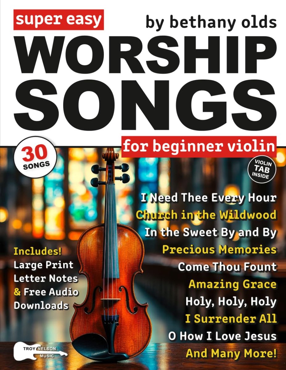 Super Easy Worship Songs for Beginner Violin: 30 Hymns and Gospels in Big Letter Notes—Amazing Grace, I Surrender All - ShopVlot
