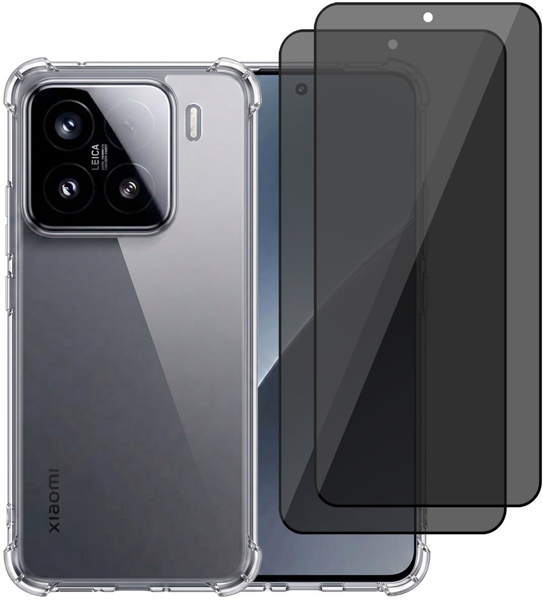 Hoesje geschikt voor Xiaomi 15 5G – CrystalClear Back Cover – Schokbestendig – 2 Stuks Privacy Screenprotector Full Cover