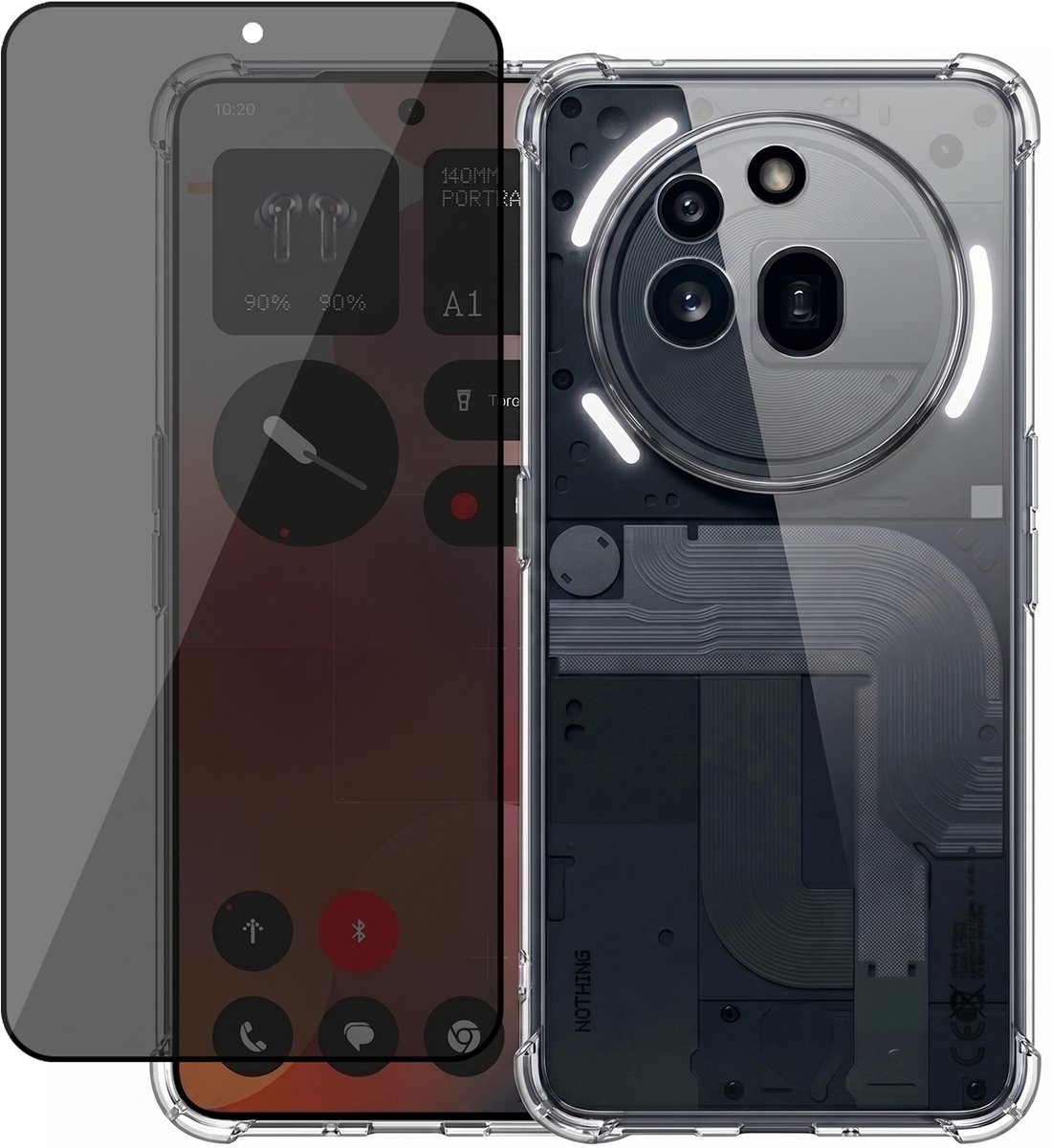Hoesje geschikt voor Nothing Phone 3a Pro – CrystalClear Back Cover – Schokbestendig – Privacy Screenprotector Full Cover