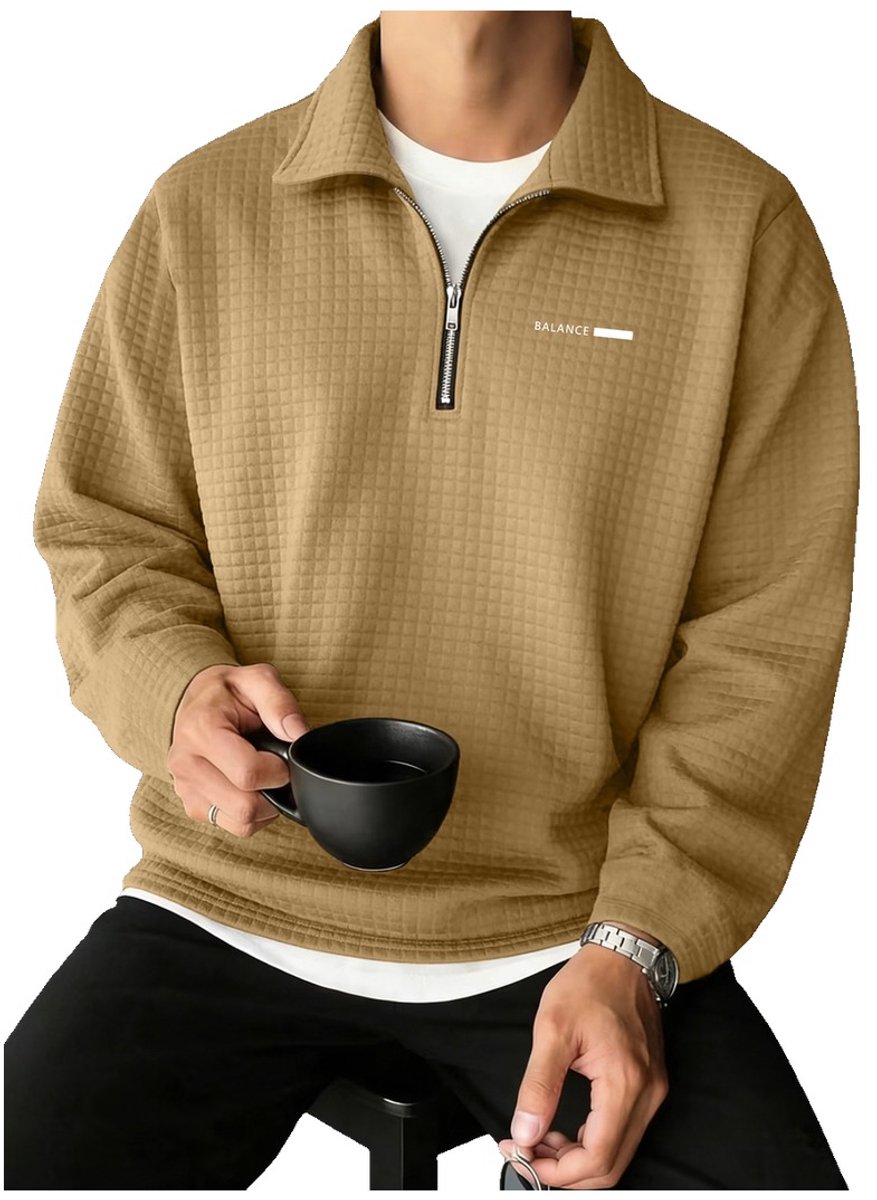 Currero Quarter Zip Heren Sweater Met Rits Jumper Quarterzip Hoodie Warme Trui Vest Lang Coltrui Creme