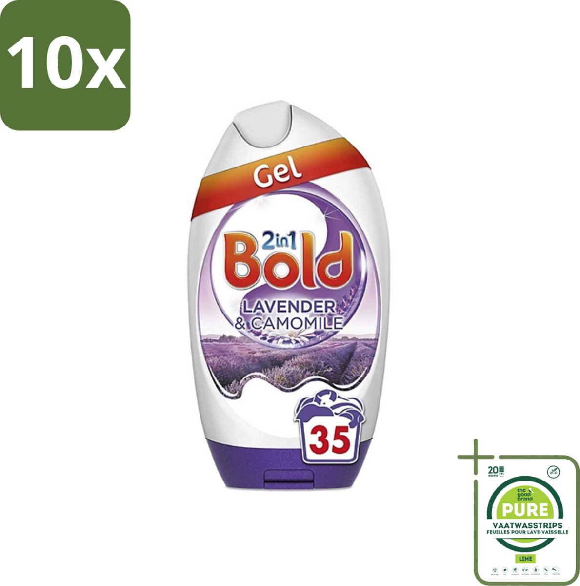 10 x BOLD - Wasgel - 2 in 1 - Lavendel en Kamille - 35 Wasbeurten - Grootverpakking - Wasgel - Lavendel - Kamille - Wasmiddel - Wasverzorging