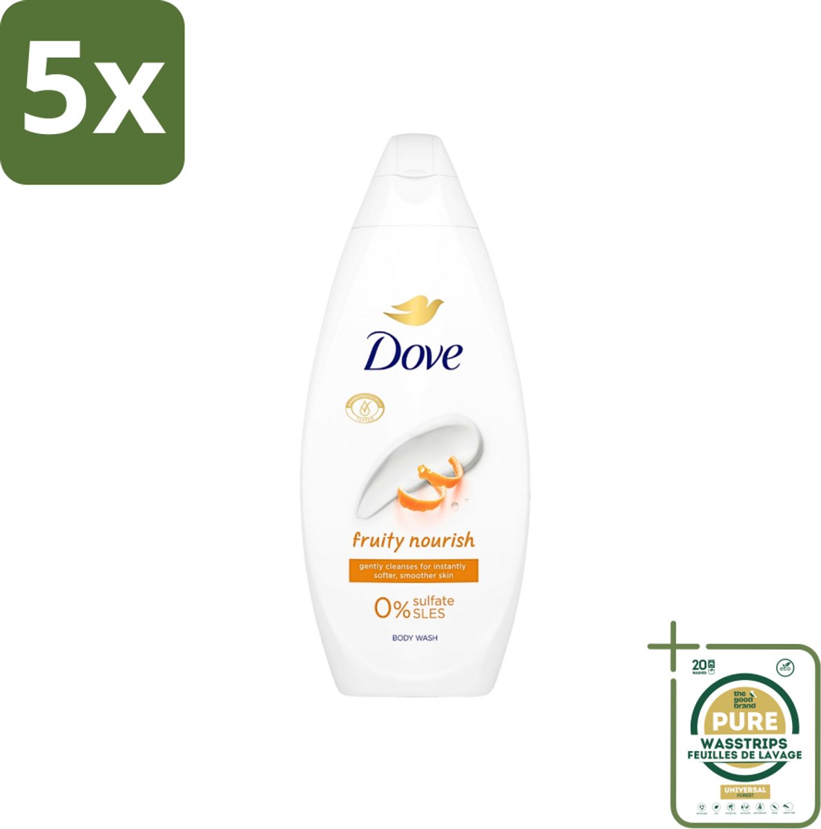 5 x Dove Fruity Nourish - Douchegel - Sulfaatvrij - 250 ml - Grootverpakking - Douchegel - Voedende Douchegel - Sulfaatvrije Douchegel - Fruitige Douchegel - Huidverzorging
